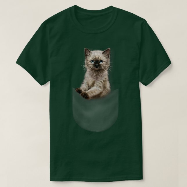 Camiseta Un gatito siamés lindo mira desde el bolsillo, gat (Diseño del anverso)