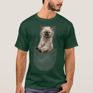 Camiseta Un gatito siamés lindo mira desde el bolsillo, gat