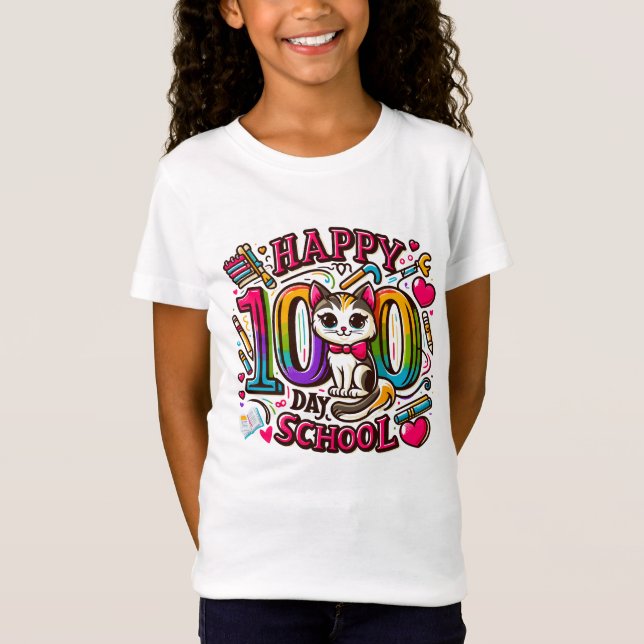 Camiseta Un gato adorable celebra el centésimo día de clase (Anverso)