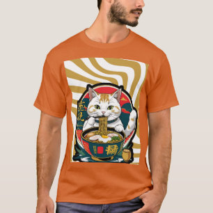 Camiseta Un gato afortunado comiendo un Ilustracion en un b