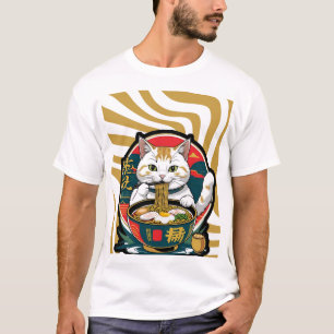 Camiseta Un gato afortunado comiendo un Ilustracion en un b
