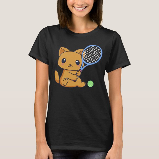 Camiseta Un Gato Agradable Con Raqueta De Tenis Y Gato De P (Anverso)