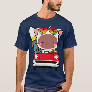 Camiseta Un gato blanco gracioso conduciendo un auto