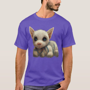 Camiseta Un gato blanco lindo, un arte realista, ojos azule