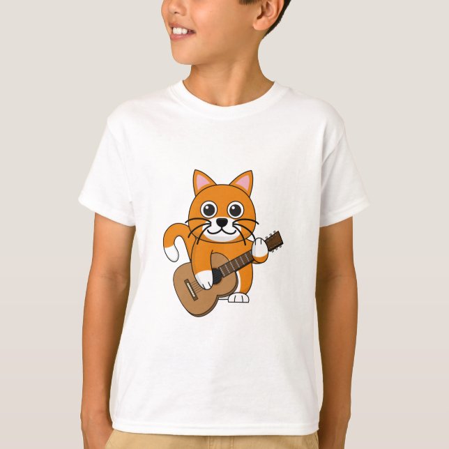 Camiseta Un gato blanco Naranja lindo tocando Personalizado (Anverso)