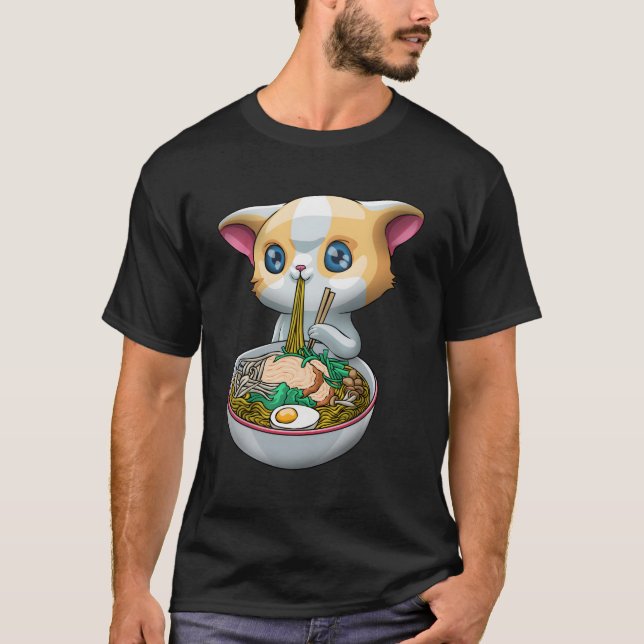 Camiseta Un gato bonito de Ramen Funny Kawaii Anime Kitten  (Anverso)