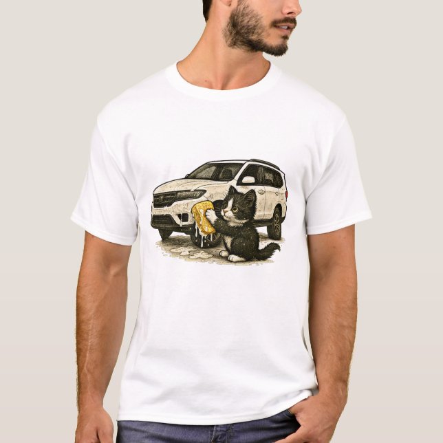 Camiseta Un gato caprichoso lava el auto (Anverso)