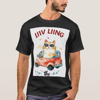Camiseta Un gato chistoso en un coche minúsculo ilustracion