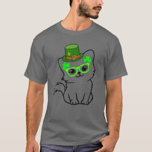 Camiseta Un Gato Con Gafas Irlandesas Verdes Para St.Patric