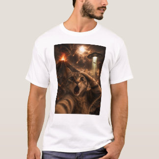 Camiseta Un gato conmocionado con Caos en el fondo
