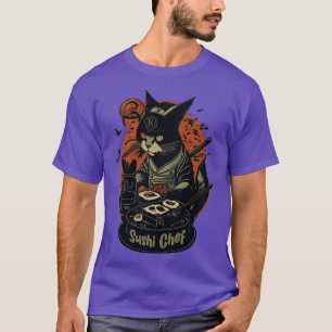 Camiseta Un gato culinario felino retro inspirado en el jap