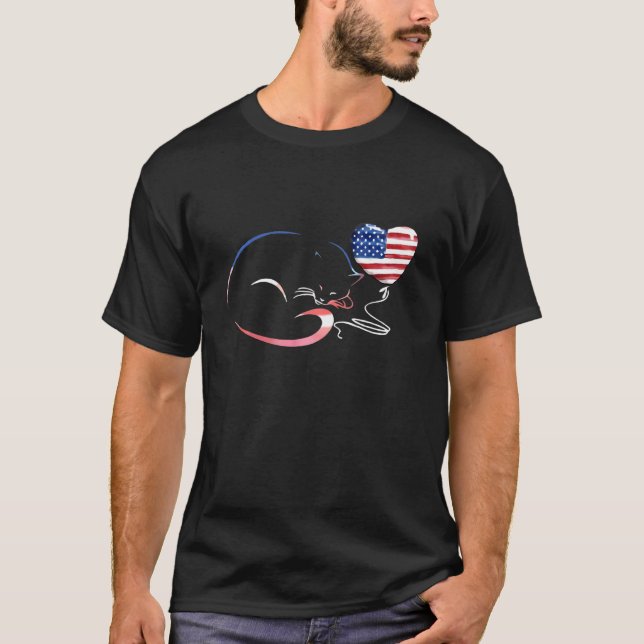 Camiseta Un Gato Cuto 4 De Julio Balones Bandera Estadounid (Anverso)