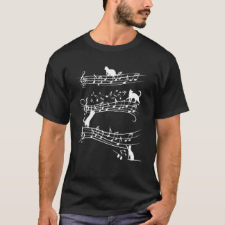 Camiseta Un Gato Cuto Jugando En Notas Musicales Piano Mus
