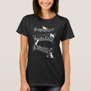 Camiseta Un Gato Cuto Jugando En Notas Musicales Piano Mus