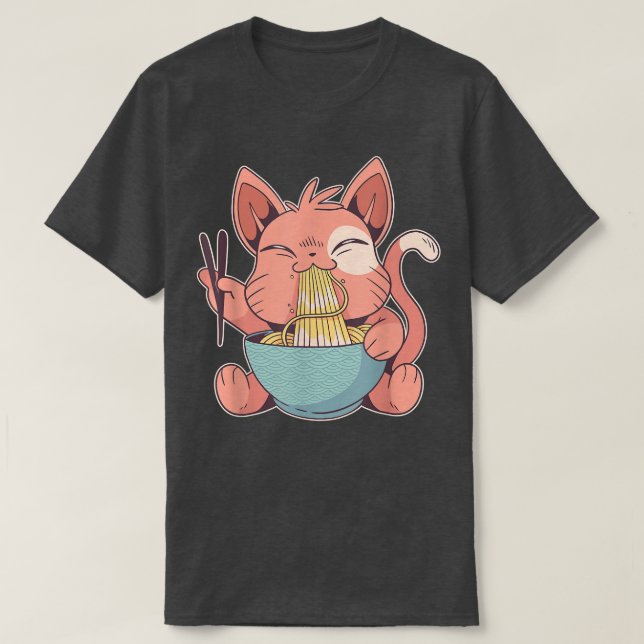 Camiseta Un gato de anime lindo alimenta pasta en la sopa d (Diseño del anverso)