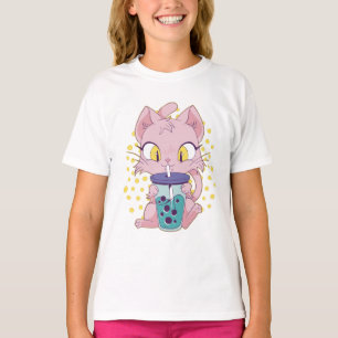 Camiseta Un gato de anime lindo bebiendo té de boba