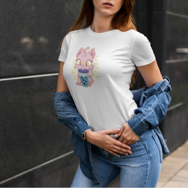 Camiseta Un gato de anime lindo que bebe té Boba (Subido por el creador)