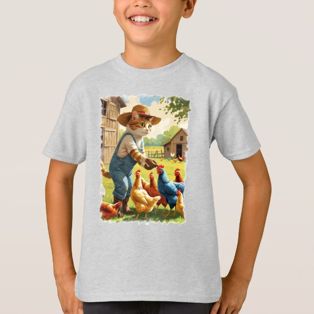 Camiseta ¡Un gato de granja que cuida pollos! (Anverso)