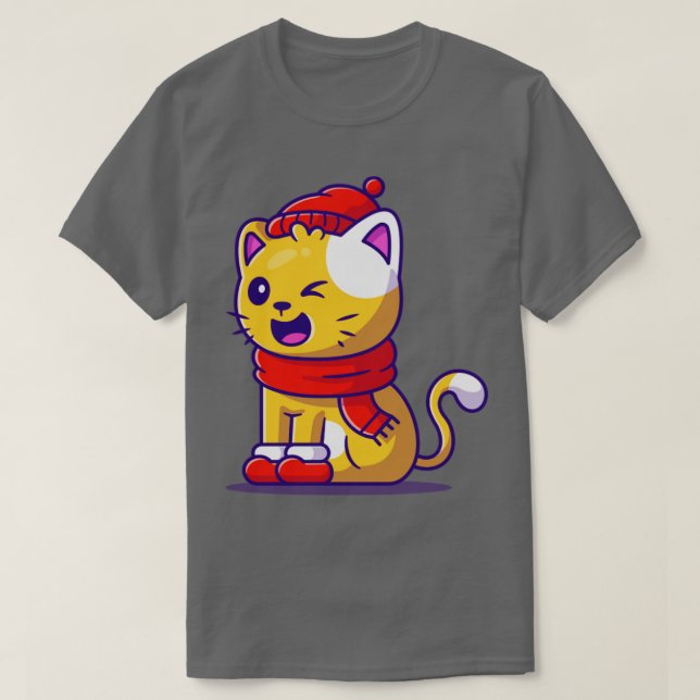Camiseta Un Gato De Invierno Con Carro De Gorra Y Calzado (Diseño del anverso)