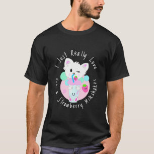 Camiseta Un Gato De Kawaii Con Un Gracioso Fresa