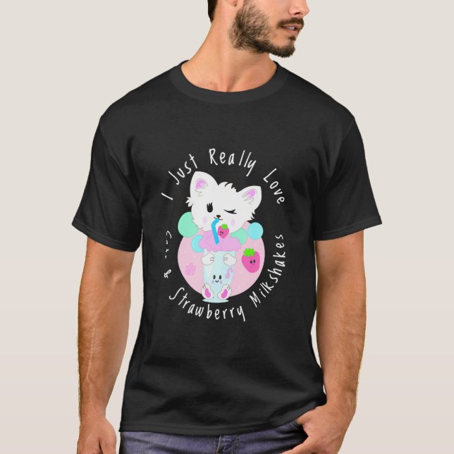 Camiseta Un Gato De Kawaii Con Un Gracioso Fresa (Anverso)