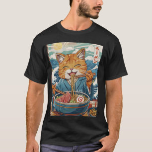 Camiseta Un gato de Ramen japonés tierno, la gran ola