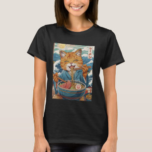 Camiseta Un gato de Ramen japonés tierno, la gran ola