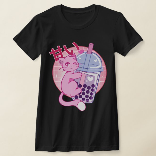 Camiseta Un gato divertido Boba Tea Bubble Tea Anime Kawaii (Distribución)