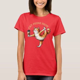 Camiseta Un Gato Divertido Haciendo Yoga Y Café