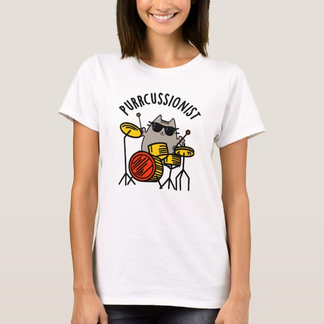 Camiseta Un gato divertido y aguanieves purr-cussionista (Anverso)