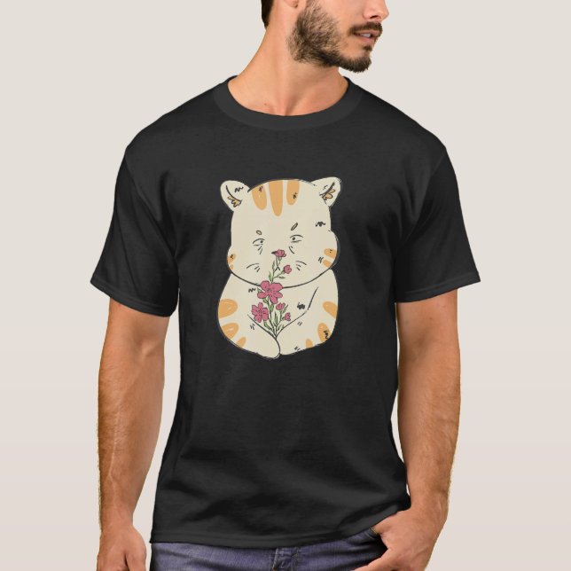 Camiseta Un gato El día de San Valentín con flor (Anverso)