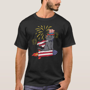 Camiseta Un gato en un cohete de la bandera de los Estados