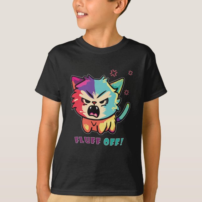 Camiseta Un gato enfurecido que silba Fluff Off. (Anverso)