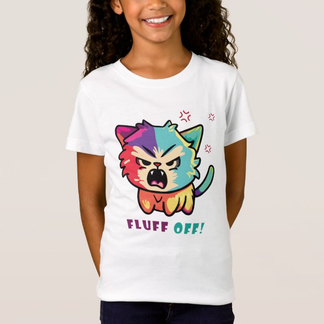 Camiseta Un gato enfurecido que silba Fluff Off. (Anverso)