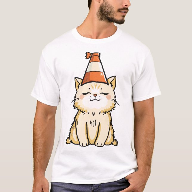 Camiseta Un gato ensueño con un Gorra de cono de tráfico (Anverso)