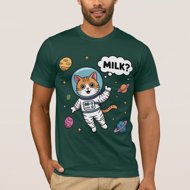 Camiseta ¡Un Gato Espacial Quiere Leche! (Anverso)
