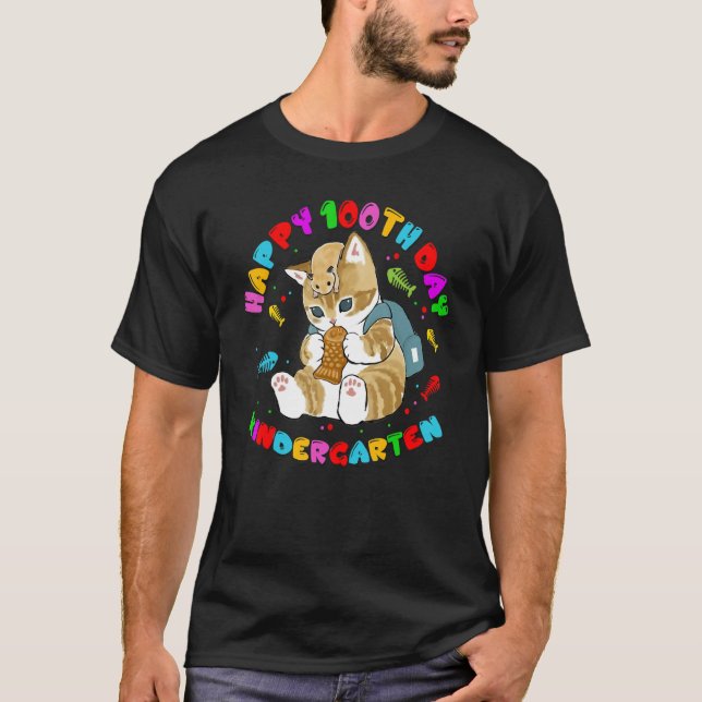 Camiseta Un Gato Feliz 100° Día De La Escuela De Primera In (Anverso)