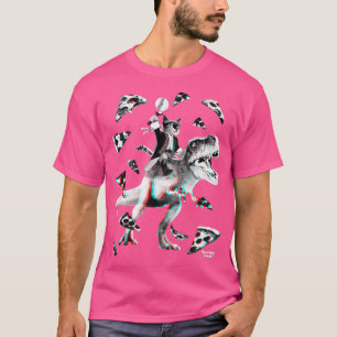 Camiseta Un gato Fiesta de T Re Pizza montando dinosaurios 