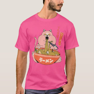 Camiseta Un gato gordo gracioso comiendo el kanji japonés R