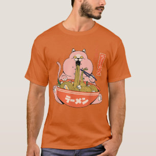Camiseta Un gato gordo gracioso comiendo el kanji japonés R