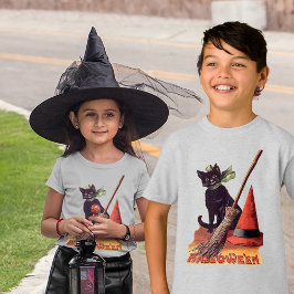 Camiseta Un gato Gorra de brujas de Halloween negro vintage