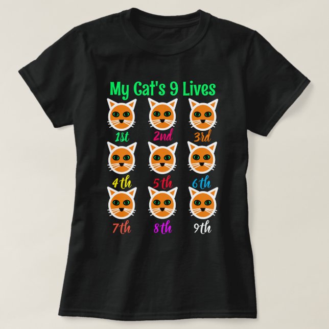 Camiseta Un gato gracioso ama a mi gato 9 vidas de mujeres  (Diseño del anverso)
