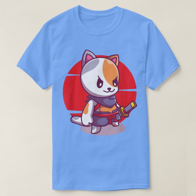 Camiseta Un gato gracioso Anime Kawaii Cat Samurai Nekko  (Diseño del anverso)