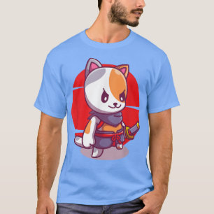 Camiseta Un gato gracioso Anime Kawaii Cat Samurai Nekko 