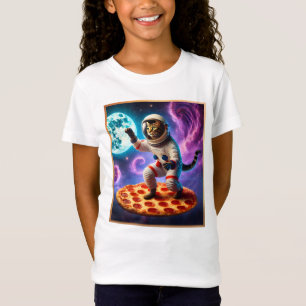 Camiseta Un Gato Gracioso Volando Un Astronauta De Pizza En
