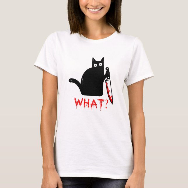 Camiseta Un gato gracioso y asesino sostiene a Knife Black  (Anverso)