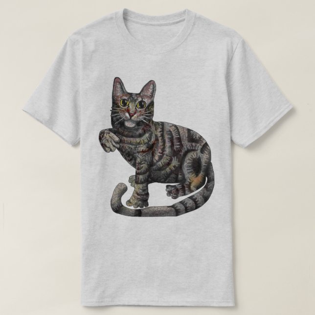 Camiseta Un Gato Gris Con "¡Me encantan los gatos!" (Diseño del anverso)