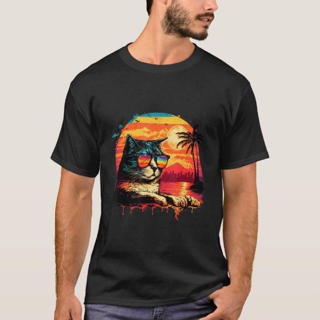 Camiseta Un gato Guay de chispa de playa suave con gafas de (Anverso)