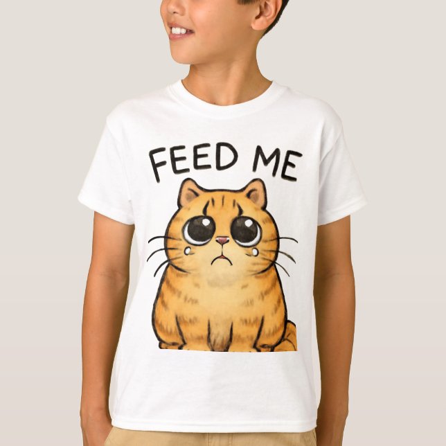 Camiseta Un gato hambriento que mira el arte de la comida (Anverso)