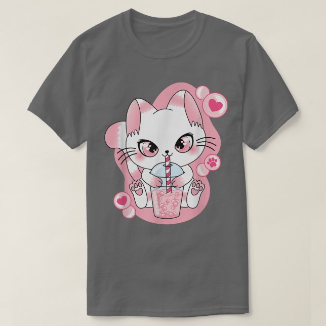 Camiseta Un gato kawaii lindo Boba Tea Bubble Tea Anime jap (Diseño del anverso)